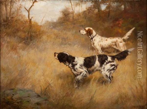 Setters On Partridge Oil Painting - Percival Leonard Rosseau