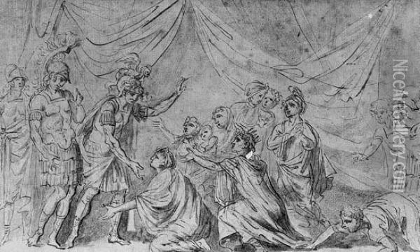 Cinq Scenes De La Vie D'alexandre Et Une Scene De Triomphe
 Antique Oil Painting - Francois Lucas