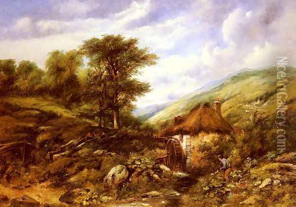 An Overshot Mill In A Wooded Valley Oil Painting - Frederick William Watts