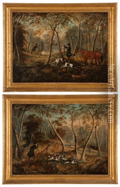Pheasant And Rabbit Hunting Scenes (2 Works) Oil Painting - William Jones