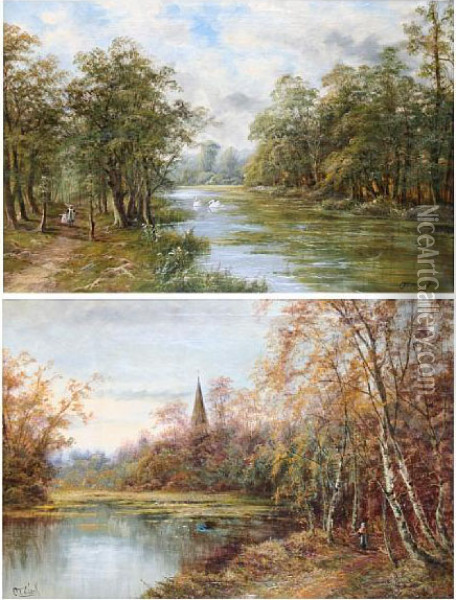'river Avon, Spring' Oil Painting - Octavius Thomas Clark