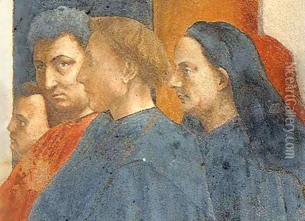 Masolino, Alberti, Bruneleschi and Masaccio's self portrait Oil Painting - Masaccio (Tommaso di Giovanni)