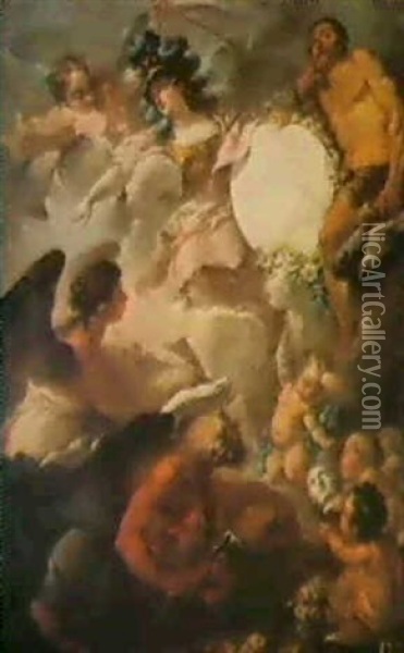 Hercule, Minerve Et Saturne Entourant Le Portrait En Bas    Relief D'une Souveraine Oil Painting - Gaetano Gandolfi