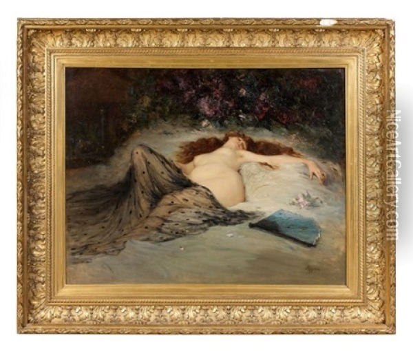 Reverie A L'eventail Oil Painting - Louis Appian