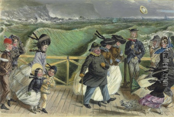 A Nice Bracing Day At The Sea-side Oil Painting - John Leech