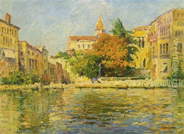 Un Canal A Venise Oil Painting - Julien Gustave Gagliardini
