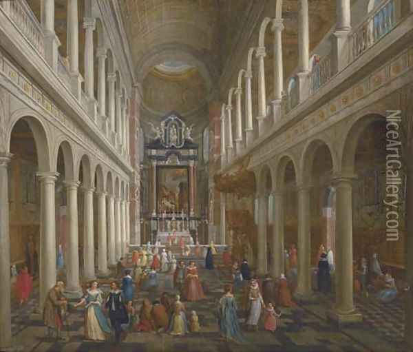 The interior of St. Charles Borromeo, Antwerp, with elegant company Oil Painting - Wilhelm Schubert Van Ehrenber
