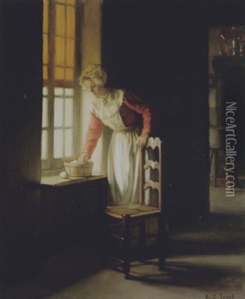 Frau In Interieur Oil Painting - Joseph Bail