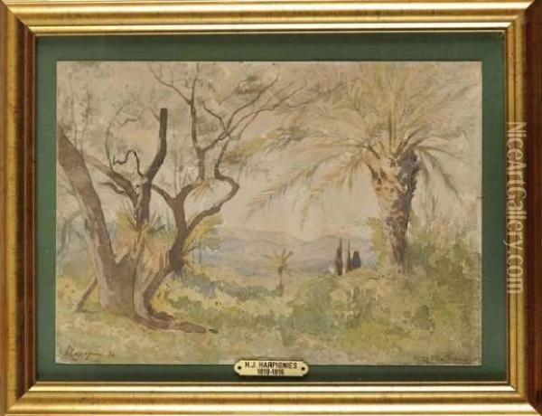 Paysage Aux Palmiers Oil Painting - Henri-Joseph Harpignies