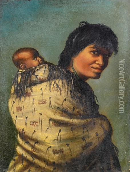 Maori Mother And Child Oil Painting - Gottfried Lindauer