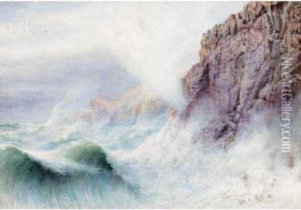 Rocky Coastline Oil Painting - William A. Toplis
