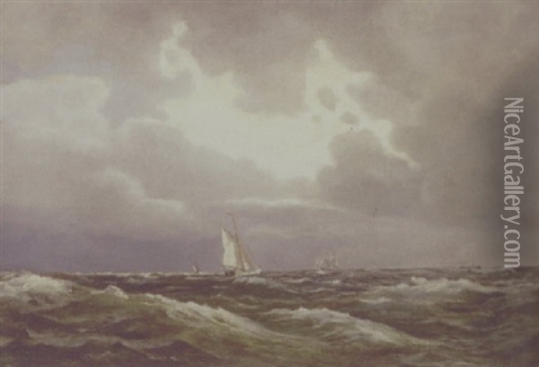 Marine Med Sejlskibe Oil Painting - Holger Henrik Herholdt Drachmann
