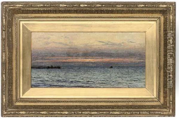 Off The Shore, Sunset Oil Painting - Julius Hare