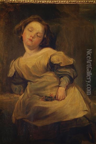 A Sleeping Flower Girl Oil Painting - Thomas Faed