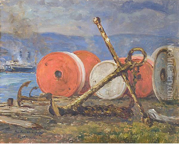 Vecchie Ancore Sul Molo A Trieste Oil Painting - Ugo Flumiani