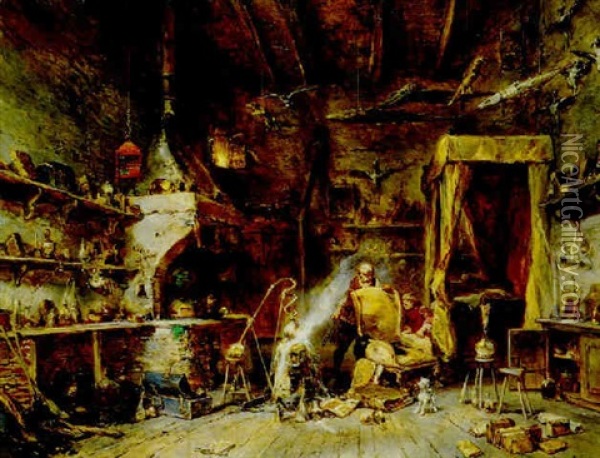 Interieur D'un Cabinet D'alchimiste Oil Painting - Louis-Gabriel-Eugene Isabey