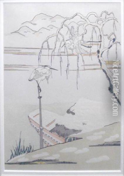 White Herons In Snow Oil Painting - Suzuki Harunobu