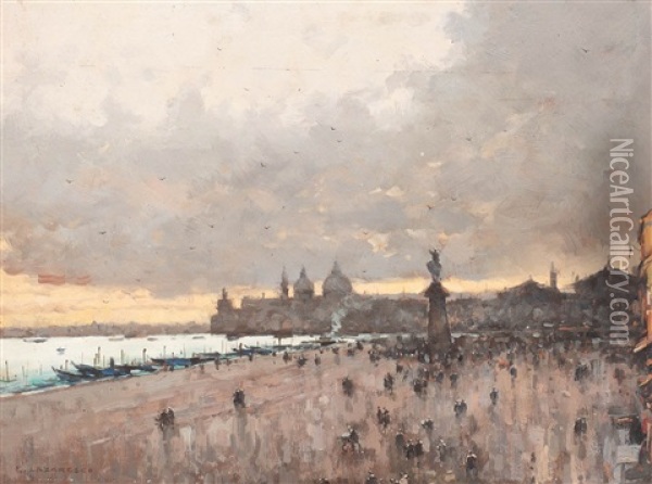 Venice In The Rain Oil Painting - Emilian Lazarescu