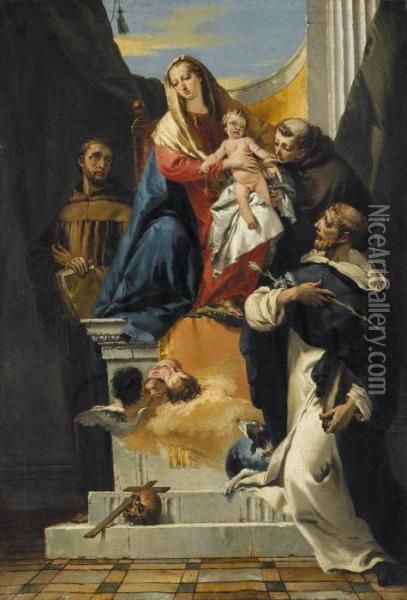 Madonna And Child With Saints 
Anthony Of Padua Francis Of Assisi And Louis Of 
Toulouse Oil Painting - Giovanni Battista Tiepolo