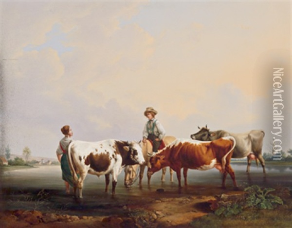 Hirtenidylle Oil Painting - Alexander Johann Dallinger Von Dalling