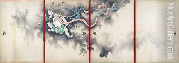 Sliding doors depicting a thunder god Late Edo Perio Oil Painting - Suzuki Kiitsu