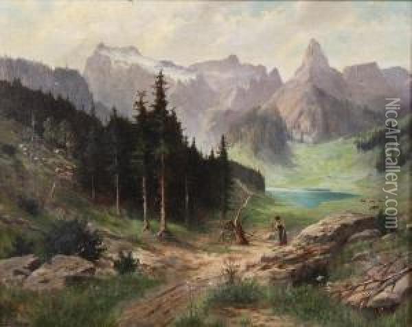 Landscape Oil Painting - August Wilhelm Stryowski