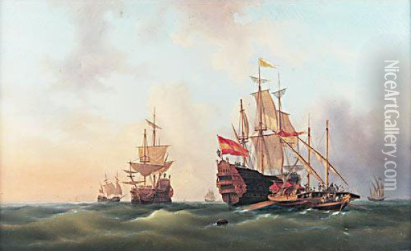 Flottiglia Di Galeoni All'attracco Oil Painting - Lorenzo Butti
