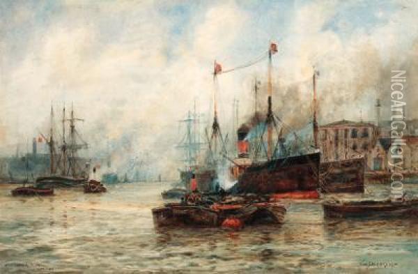 The Lower Pool, London Oil Painting - William Harrison Scarborough