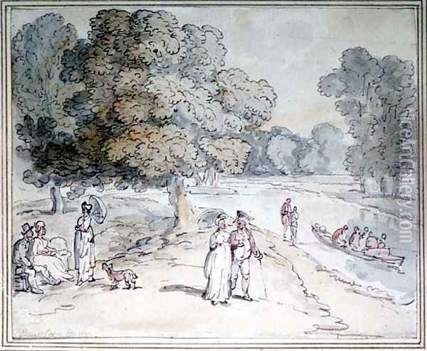 On The Thames Oil Painting - Thomas Rowlandson