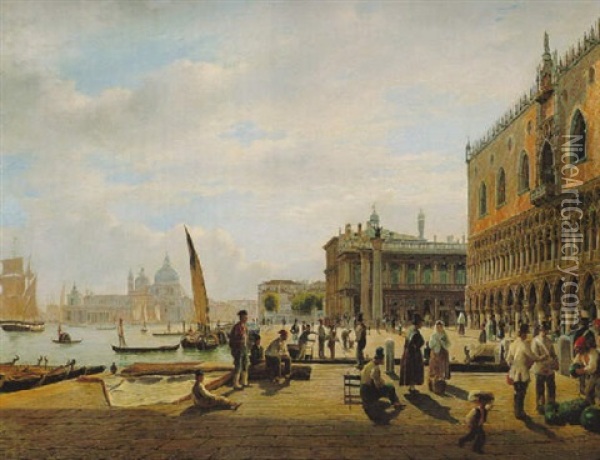 Blick Auf Die Piazetta Von Venedig Mit Dogenpalast Und Santa Maria Della Salute Oil Painting - Rudolf von Alt