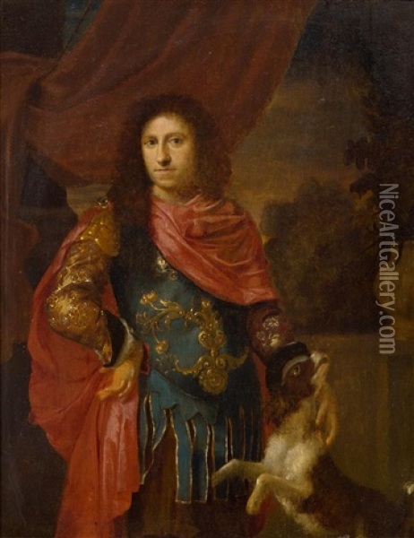 Portrat Eines Edelmannes Mit Einem Hund, Wohl Ludwig Xiii. Oil Painting - Ary de Vois