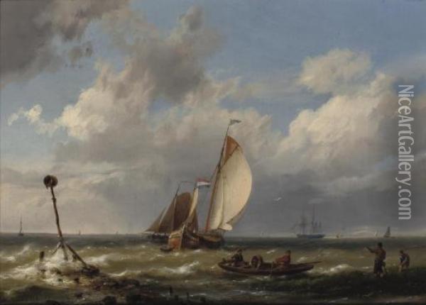 Shipping On A Choppy Estuary Oil Painting - Hermanus Koekkoek