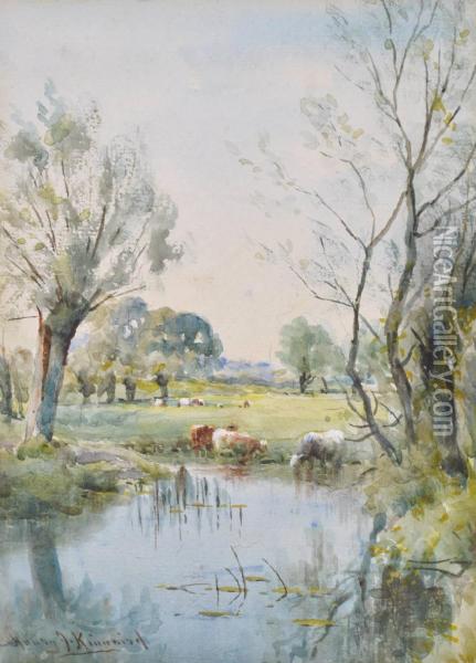 Cattle Watering At The Stream Oil Painting - Henry John Kinnnaird