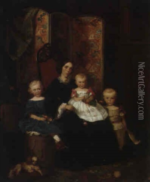 Sitzende Mutter Mit Ihren Kindern Oil Painting - Adolph Diedrich Kindermann