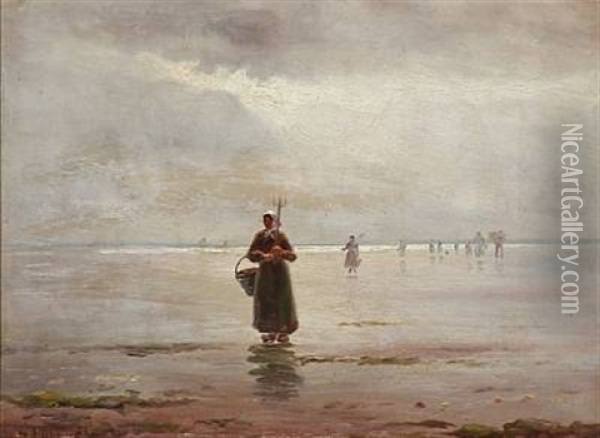 Fishermen's Wives On A Beach In Brittany, France Oil Painting - Holger Luebbers