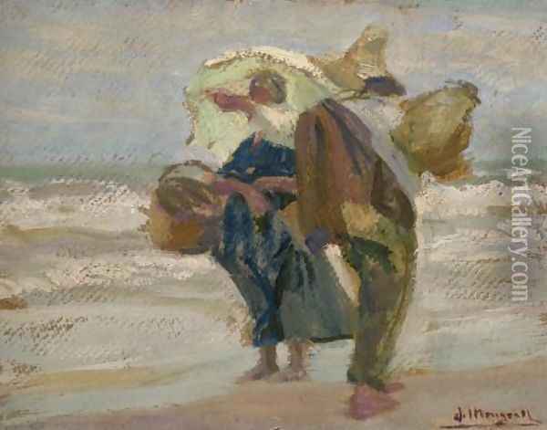Couple on the Beach (Pareja en la playa) Oil Painting - Jose Mongrell