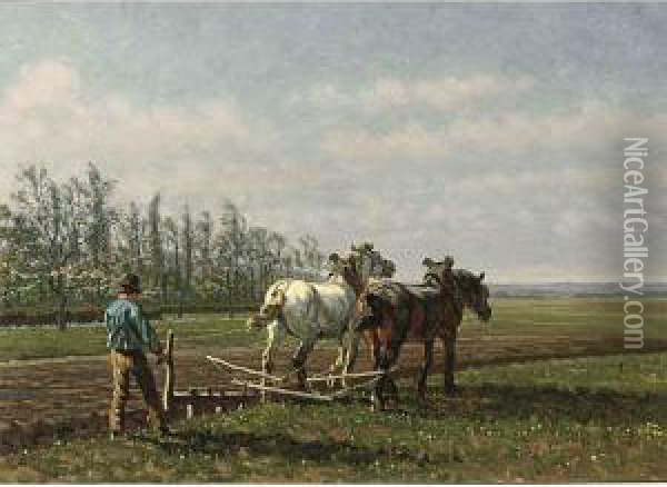 A Ploughing Farmer Oil Painting - Cornelis Schermer