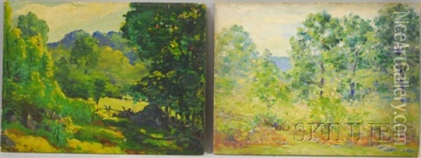 Wooded Landscapes (2 Works) Oil Painting - Paul E. Saling