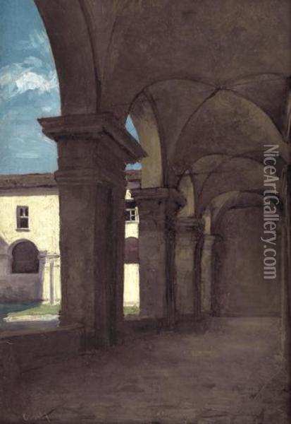 Porticato Del Liceo Di San Francesco Oil Painting - Amedeo Ghesio-Volpengo