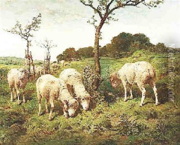 Schafe In Hugeliger Weidelandschaft Oil Painting - Felix Saturnin Brissot de Warville