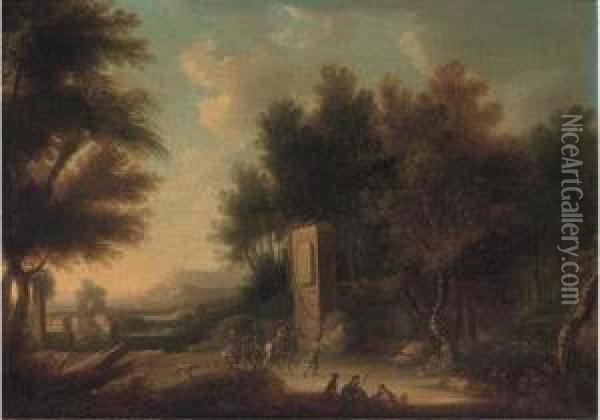 An Italianate Wooded Landscape With Travellers On Horseback On Atrack Oil Painting - Joachim-Franz Beich