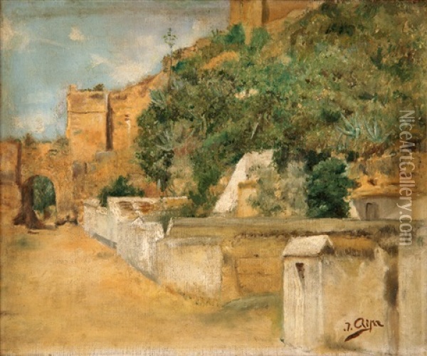 Arrabal Del Castillo De Alcala De Guadaira, Arco De San Miguel Oil Painting - Jose Arpa Y Perea
