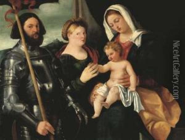 The Madonna And Child With Saints Catherine Of Alexandria Andgeorge Oil Painting - Bernardino Licinio