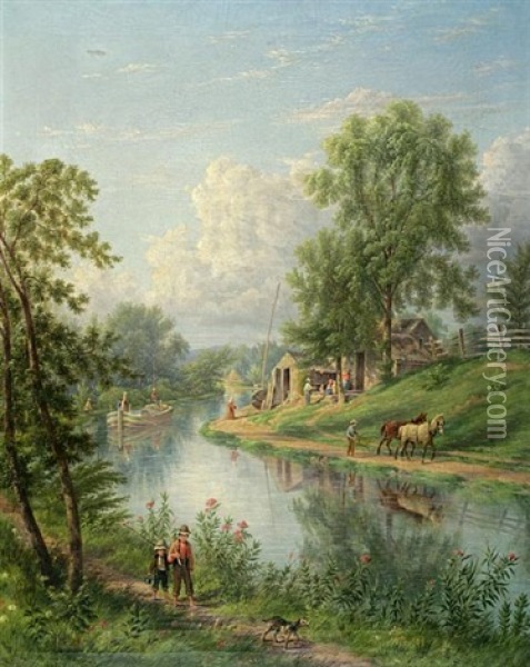 Canal Scene, Little Falls, New Jersey Oil Painting - William Rickarby Miller