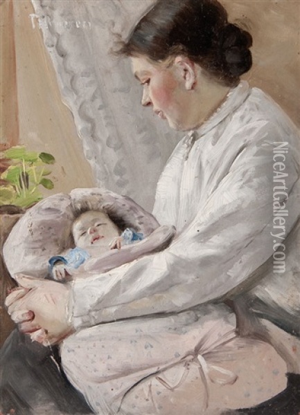 Mother's Joy Oil Painting - Theodor Hummel