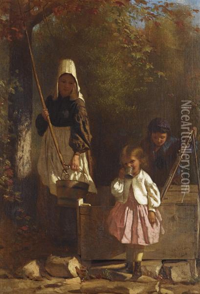 At The Well Oil Painting - John George Brown