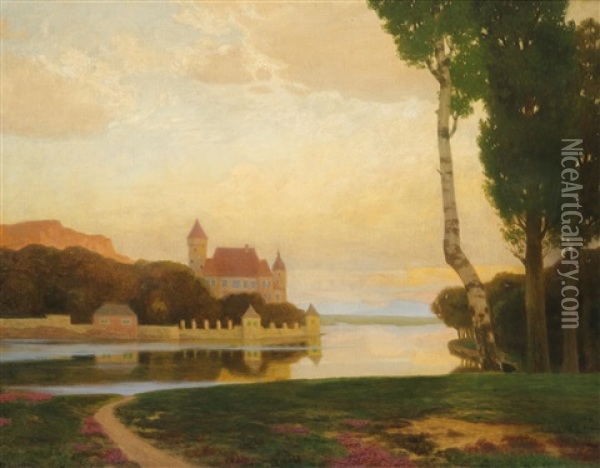 Fluslandschaft Mit Schloss Oil Painting - Eduard Kasparides