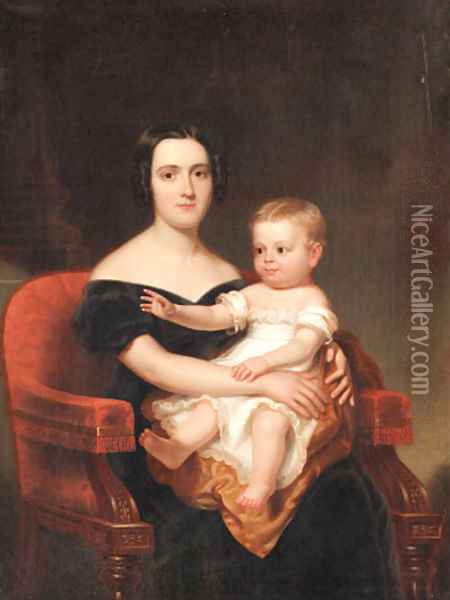 Portrait of Frances Pierpont Raymond Hunt and Daughter, Frances Helen Hunt, Age 2 Oil Painting - Frederick R. Spencer