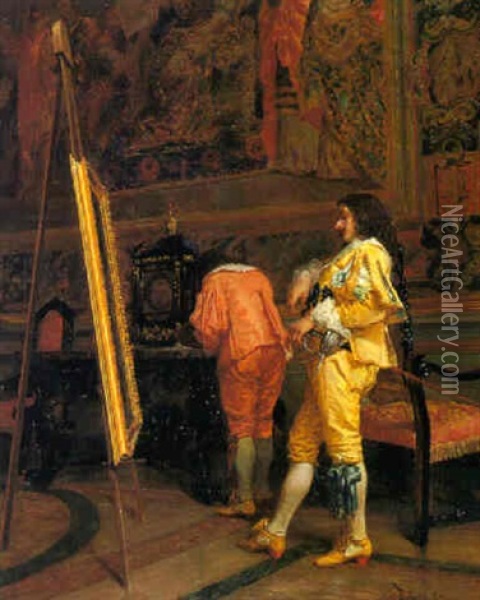 Contemplating The Portrait Oil Painting - Mariano Jose Maria Bernardo Fortuny y Carbo