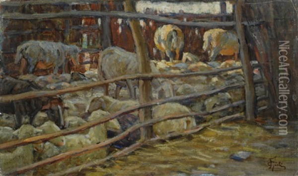 Pecore All'ovile Oil Painting - Francesco Gioli